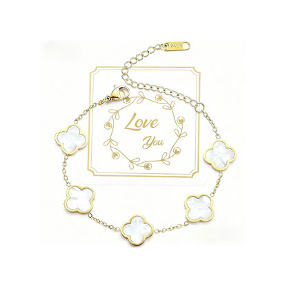 zofanvo Four Leaf Clover Bracelets 18K Gold Plated Lucky Bracelet for Women White Flower Leaf Link Lucky Bracelet Trendy Jewelry Gifts Valentine's Day/Wedding Gifts for Women-Love You Card