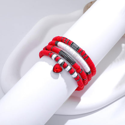 GOOJIDS Red Surfer Heishi Clay Bead Bracelets for Women Bohemian Stackable Gold Beaded Stretch Bracelets Elastic Layering Friendship Bracelets Set Boho Jewelry