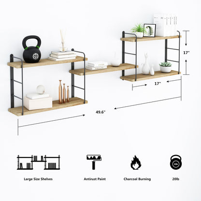 MXCSE Wall Shelves, Wall Mounted Bookshelves, DIY Floating Shelves for Wall, Wood Hanging Book Shelves for Room, Bedroom, Living Room, Easy Installation (Wooden, 50W x 17H)