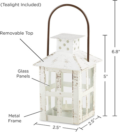 Kate Aspen Rustic Farmhouse Decor White Candle Holder Lantern Decorative (5 Inch), Wedding Decoration, Centerpiece Table Decorations, Home Decor, Shelf Decor, Fireplace Lantern