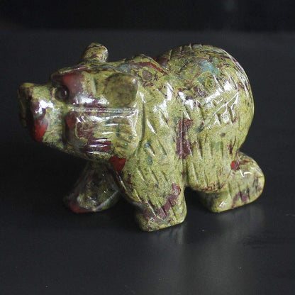 Generic, 2 Inch Hand Carved Mixed gemstom Crystal Quartz Bear Animal Figurine Animal Carving (Dragon Blood Jasper)