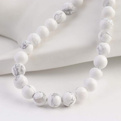 Filluck Natural Stone Beads 8mm White Howlite Turquoises Polished Round Smooth Gemstone Beads for Jewelry Making 15 Inch(White Howlite Turquoises,8mm)