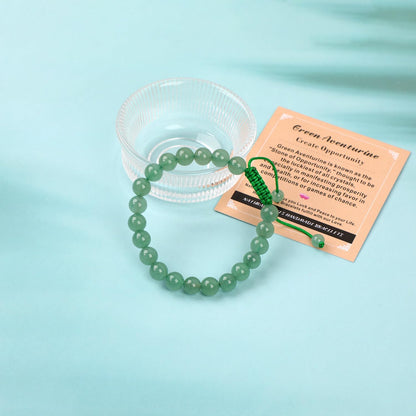 AD Beads 8mm Green Aventurine Bracelet - Stone of Create Opportunity - Handmade Natural Stone Crystal Bracelet with Adjustable Macrame String - Yoga Healing Power Energy Gifts for Men and Women