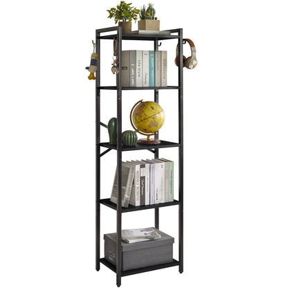 YMYNY Bookshelf, 5-Tier Ladder Shelf Organizer, Narrow Shelving Unit, Corner Storage Racks, Large Capacity Bookcase, for Home Office Living Room Balcony Bathroom, 57.7" H, Metal Frame,UHBC005B