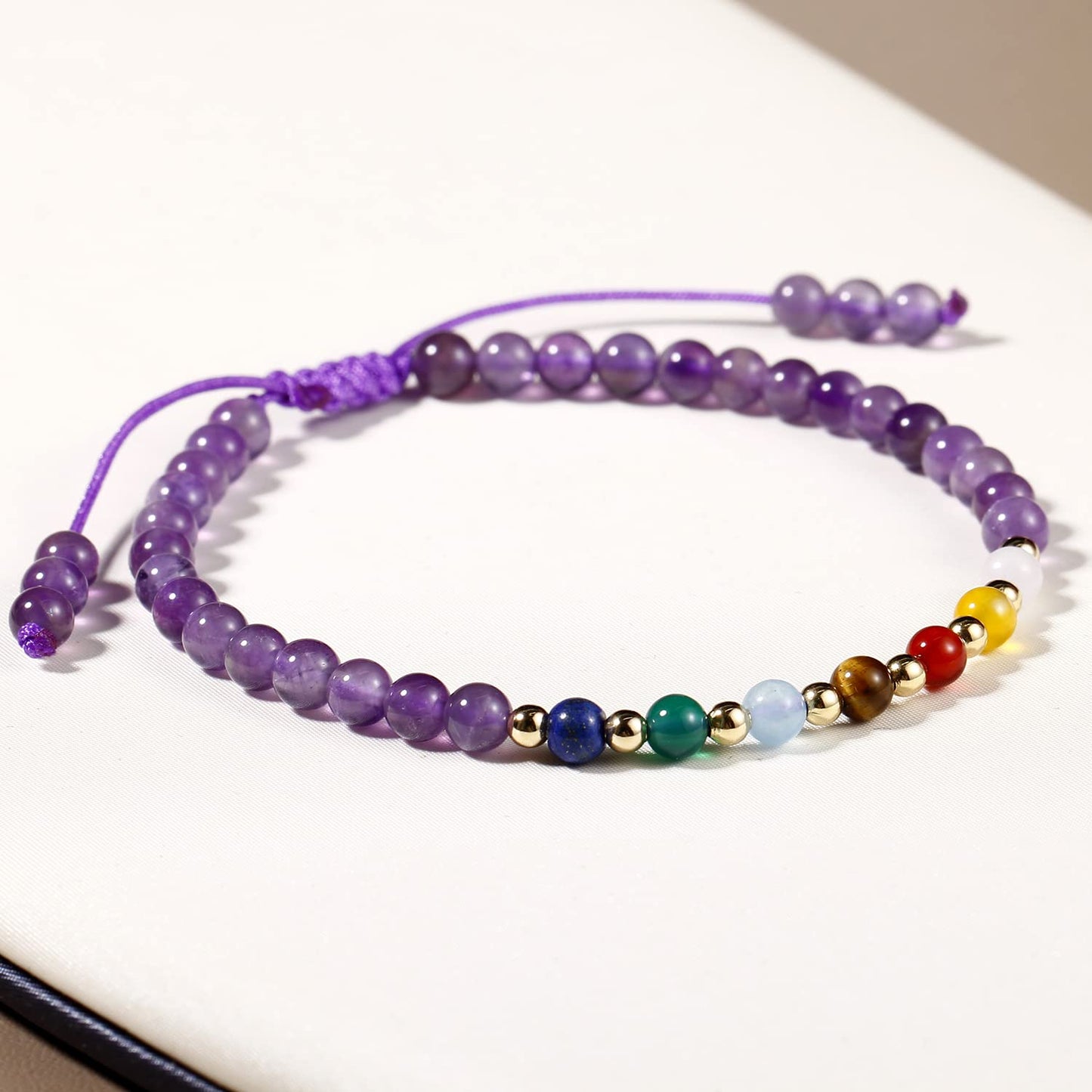 Jewever 7 Chakra Bracelets for Women Real Stone Lucky Rope Crystal Bead Bracelet Crystals and Healing Stones Jewelry Birthday Gifts (Amethyst)