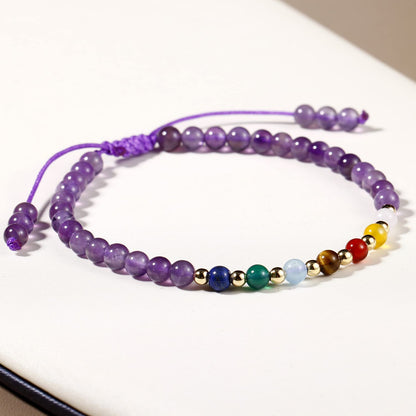 Jewever 7 Chakra Bracelets for Women Real Stone Lucky Rope Crystal Bead Bracelet Crystals and Healing Stones Jewelry Birthday Gifts (Amethyst)