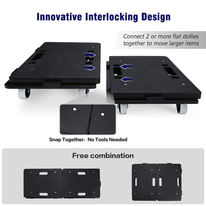 Nellyke Furniture Dolly, 2 Pack Small Flat Moving Dolly, Furniture Movers with 4 Wheels, 500Lbs Capacity, Connectable and Portable Dollies for Heavy Appliance, Black