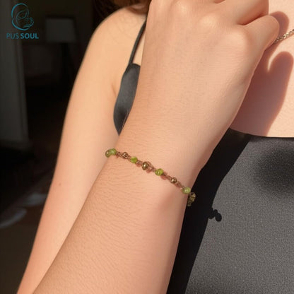 PusSoul Handmade Peridot Small Crystal Bracelet (6.5-7.5'') - Adjustable & Plus Size, Natural Healing Crystal Chips, Waterproof, Chakra Beaded - Unusual Jewelry for Women, Girl & Friendship from