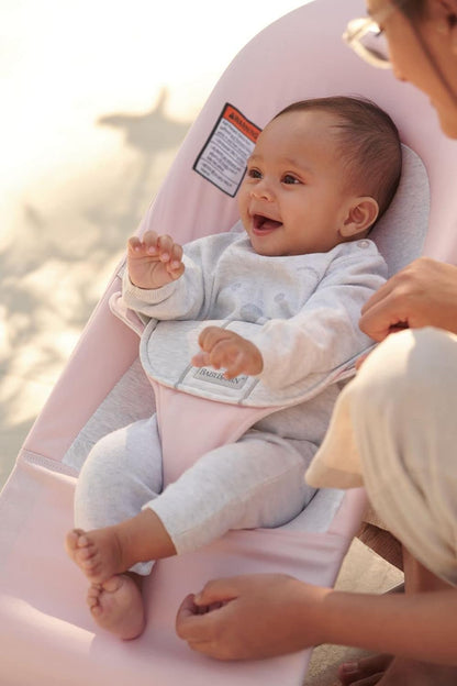 BabyBjörn Bouncer Balance Soft, Woven/Jersey, Light Pink/Grey | 2-in-1 Adjustable Baby Bouncer Seat and Toddler Chair, Newborn to Toddler (8-29 lbs), 4 Positions, Lightweight & Portable