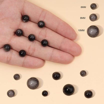 35pcs 10mm Natural Silver Obsidian Gemstone Beads Energy Healing Crystal Round Loose Stone Beads for Jewelry Making, DIY Bracelets Necklaces