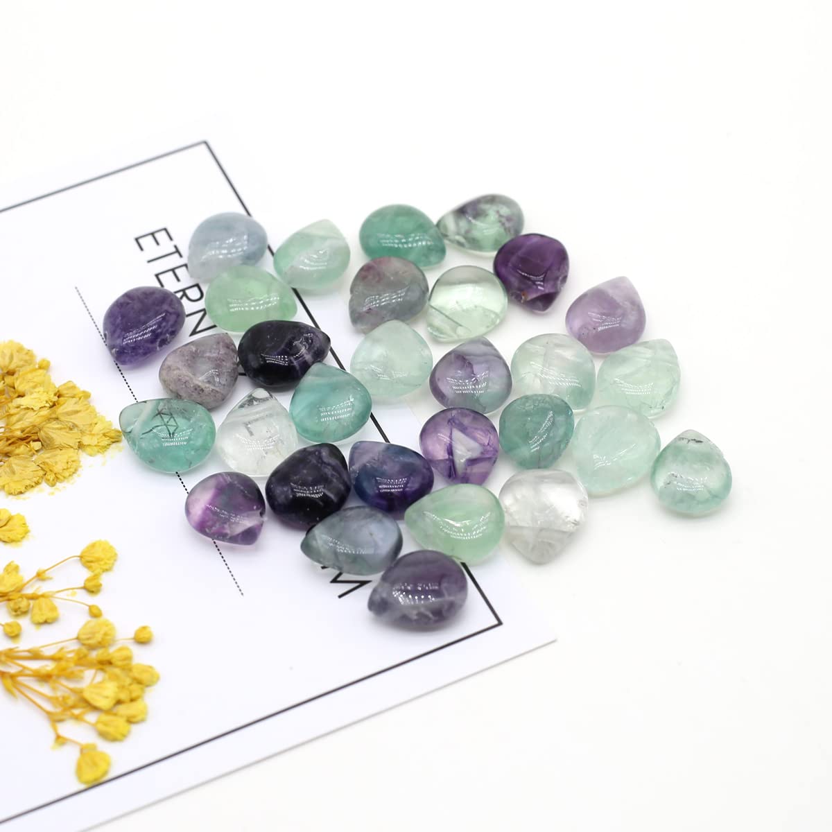 LE SKY 50 Pcs Natural Stone Beads Waterdrop Shape Healing Chakra Polished Assorted Crystal Quartz Agate Stone Charms for Jewelry Making Necklace Bracelet