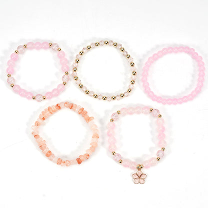 Caiyao 5Pcs Bohemia Multilayer Floewr Crystal Glass Beaded Bracelet Set Colorful Stackable Flower Beaded Friendship Stretch Bracelets for Women Men Summer Beach Boho Hawaii Holiday Jewelry Gifts-Pink