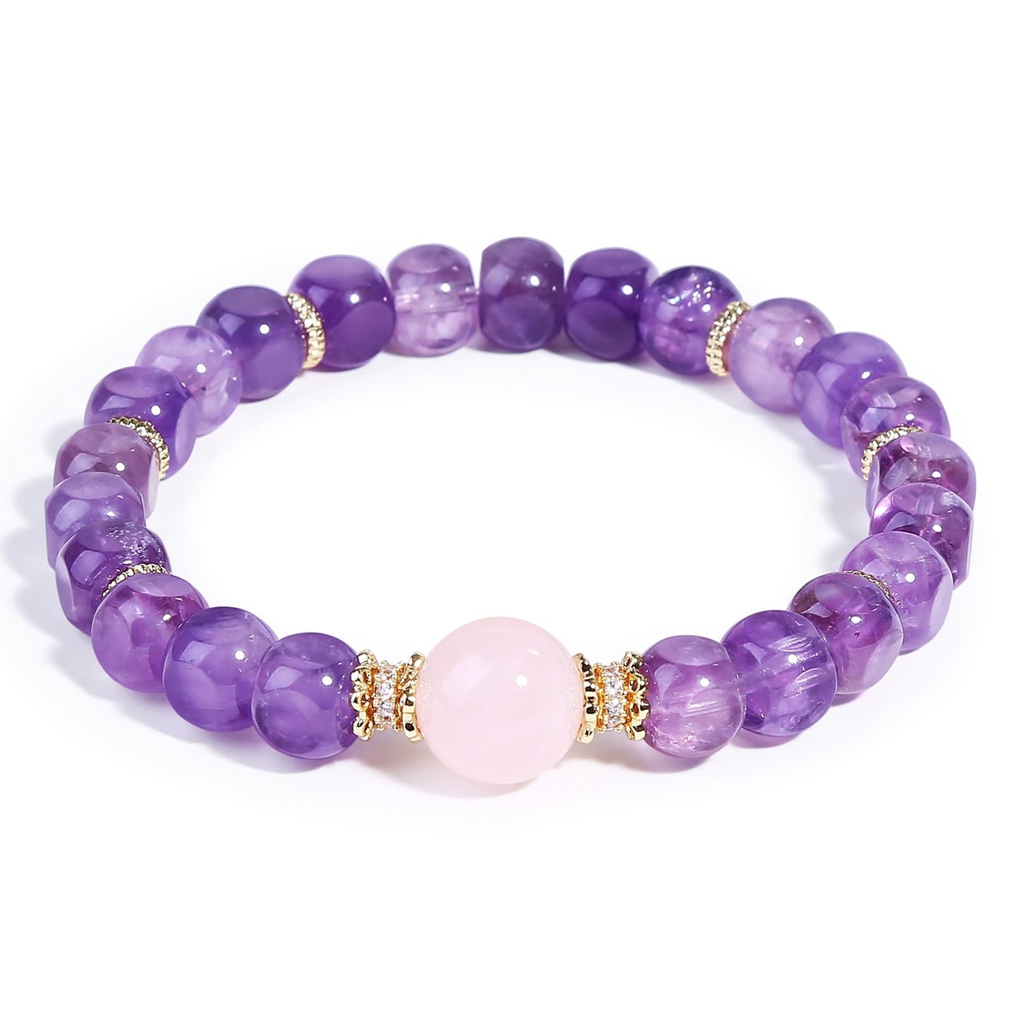 Magiriam Natural Amethyst Faceted Square Sugar Shape with Rose Quartz Bracelet Healing & Anxiety Crystal Bracelet - Gift for Women Lady and Friend