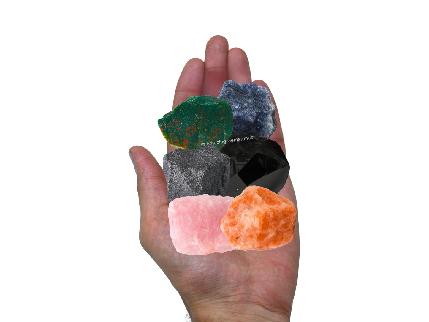 Crystals for Pregnancy, Set of 6 Blood Stone, Iolite, Hematite, Rose Quartz, Black Obsidian and Sunstone Healing Crystals and Stones