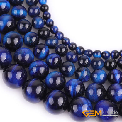 GEM-Inside 8mm Lapis Blue Tiger Eye Gemstone Loose Beads Dyed Color Round Crystal Energy Stone Power for Jewelry Making 15"