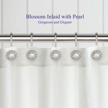 iToplin Nickel Shower Curtain Hooks Rings, Decorative Shower Curtain Hangers, Heavy Duty Metal Shower Rings, Sunflower Shower Hooks for Shower Curtain Rod and Liner, Bathroom Curtain Hooks, Set of 12