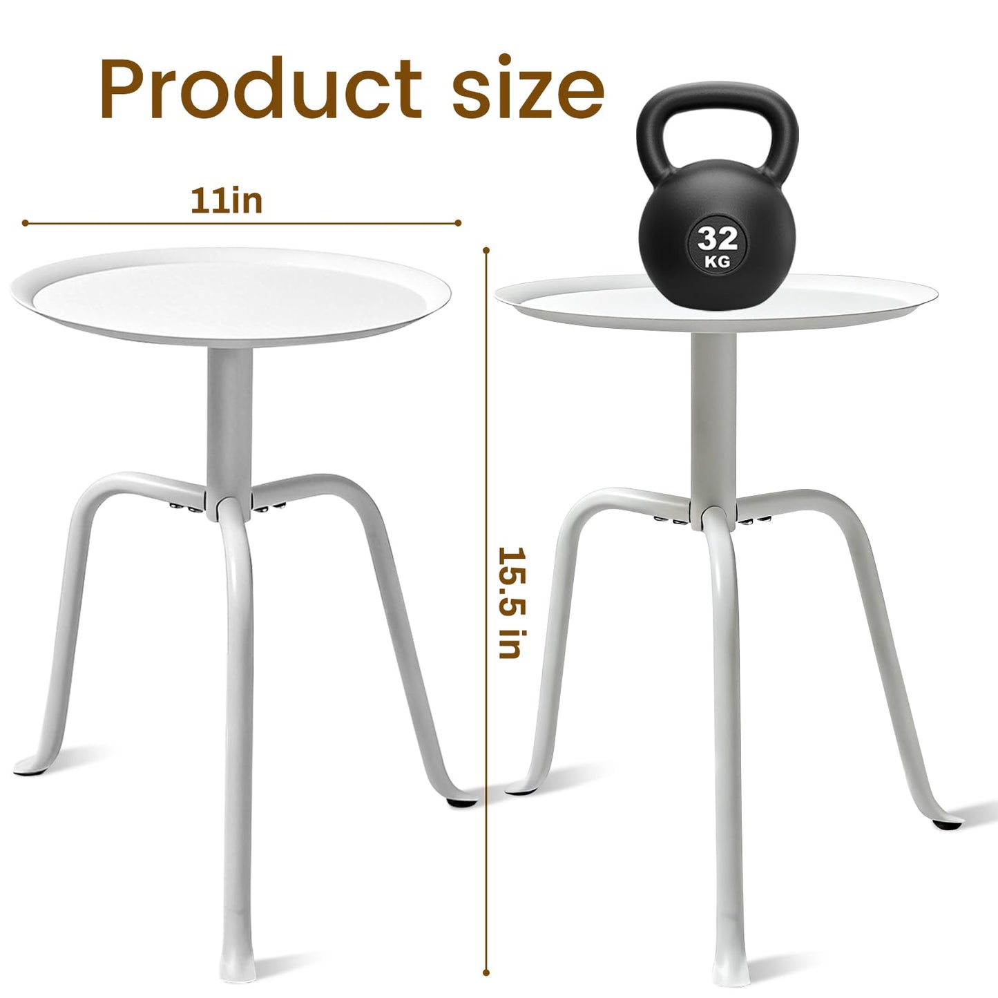 Uniqcovosa Plant Stand Indoor Outdoor, 11'' Round Black Mid Century Single Plant Table, 3-Leg Small Metal Plant Holders Flower Pot Stand, Modern Round Small Side End Table with Raised Design (White)