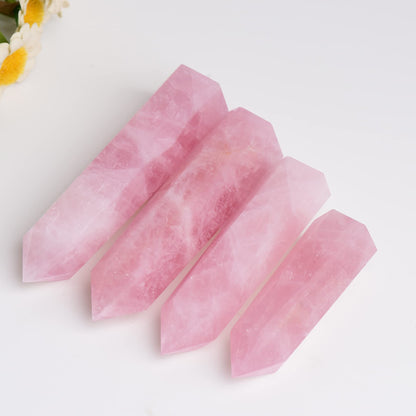 WUYOUSHI 1PCS Rose Quartz Natural Crystal Towers 2.75-3.54" Healing Crystal Wand 6 Faceted Chakra Reiki Meditation Therapy