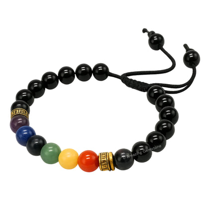 Amazing Gemstone Chakra Black Obsidian Bracelet, Gifts For Men & Women - Protection Healing Crystal Bracelet - 8mm Gemstone Beaded Adjustable Bracelet, Pulseras Para Hombres Mujer Stocking Stuffers
