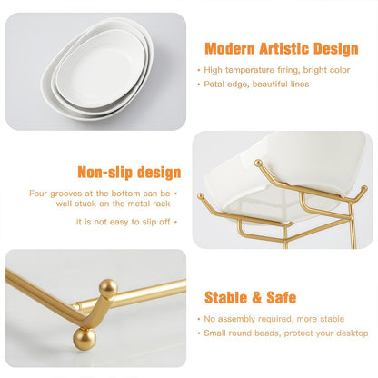 HOMKULA 2 Tier Ceramic Fruit Bowl for Kitchen Counter, Tiered Fruit Basket for Countertop, Modern Multi Layer Fruit Display Stand for Party, Cute (Gold&White, Small) 1