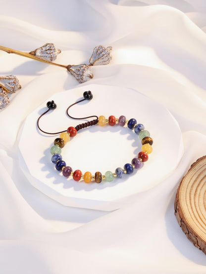 CrystalTears Chakra Crystal Gemstone Beaded Bracelet for Women, Womens 7 Chakra Stone Bead Bracelets, Adjustable Trendy Handmade Surfer Summer Beach Jewelry Gifts for Women