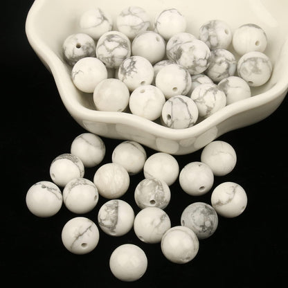 NITOPUPU 100Pcs 10mm Natural Smooth White Howlite Gemstone Beads Round Loose Stone Beads for Jewerly Making with Crystal Stretch Cord