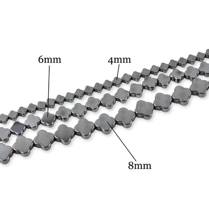HAAMIIQII 50pcs 8mm Natural Black Hematite Loose Gemstone Beads Flat Clover Shape Spacer Stone Beads for Jewelry Making DIY Bracelets Necklaces Crafting