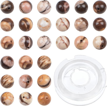 100pcs Natural Crystal Beads Stone Gemstone Round Energy Healing Loose Beads with Stretch Cord for Jewelry Making Bracelets Anklets (Brown Zebra Jasper, 8mm)