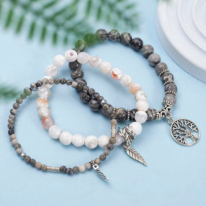 Jardme Healing Crystal Bracelets for Women, 8mm Beaded Natural Stone Stretch Chakra Bracelets Tree of Life Bracelet Jewelry Gifts for Women