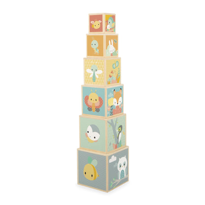 Janod J05147 First Wooden Pyramid - 6 Cubes Stacking Toy - Develops Dexterity and Imagination - Early Ages 12 Months from 12 Months, Multi-Coloured