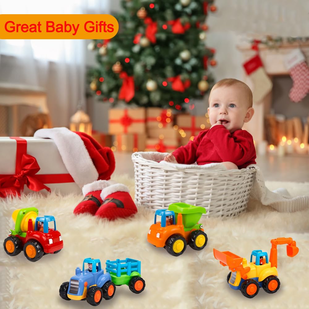 Yiosion Friction Powered Cars Push and Go Trucks Construction Vehicles Toys Set of Tractor Bulldozer Dump Truck Cement Mixer for Baby Toddlers Infants Boys Gifts