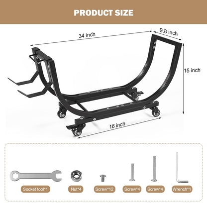 Freudeere 34 Inch Firewood Rack Outdoor Indoor with Handle and Lockable Wheels, Stable Metal Wood Rack Heavy Duty Log Holder for Fireplace Patio Deck, Rustproof Firewood Storage Organizer Tool