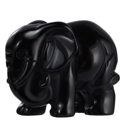 SMQ Black Obsidian Elephant Statue Gifts for Women 2''Crystal Elephant with Trunk Down Carved Lucky Pocket Spiritual Animal Carvings Home Office Desk Ornament