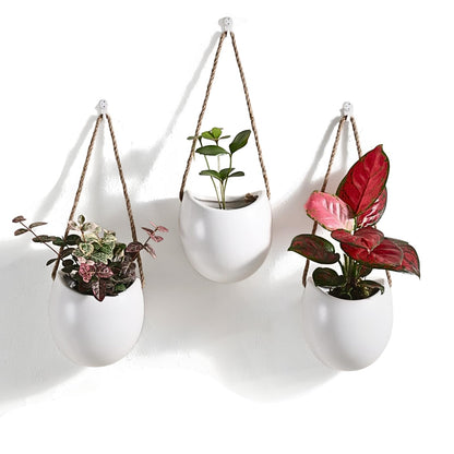 Kvetto Set of 3 Small Ceramic Wall Vases - Hanging Planters for Plants & Flowers, Indoor Wall Decor