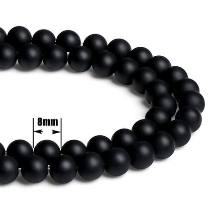 QINJIEJIE 100PCS Matte Black Obsidian Beads 8mm Natural Stone Beads Round Loose Gemstone Bead for Bracelet Beading Crystal Jewelry Making DIY Necklace Earrings 0.32"