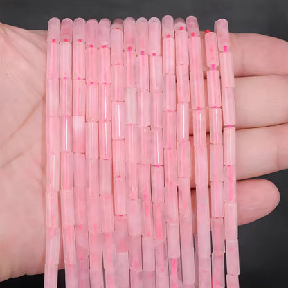 HAAMIIQII Natural Pink Rose Quartz Tube Beads 13x4mm Column Crystal Cylinder Gemstone Loose Beads for Jewelry Making Strand 15 Inch (28-29pcs)