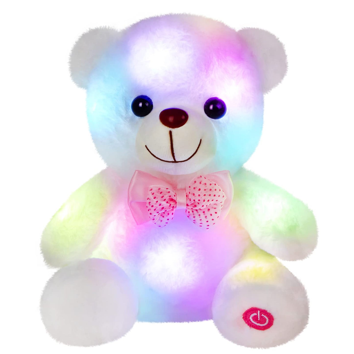 BSTAOFY Light up White Teddy Bear LED Stuffed Animal Soft Nightlight Glow Bear Plush Toy Gifts for Kids Mom Girls Birthday Christmas, 8" (White)