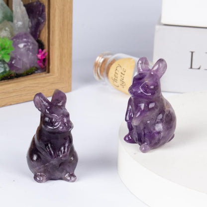 QLRSUXN Amethyst Bunny Figurine, Hand-Carved Rabbit Statue for Home Decor,1.6" Healing Crystal Desk Ornament, Easter Gift for Women Men, Lucky Feng Shui Charm for Office, Cute Animal Spirit Totem