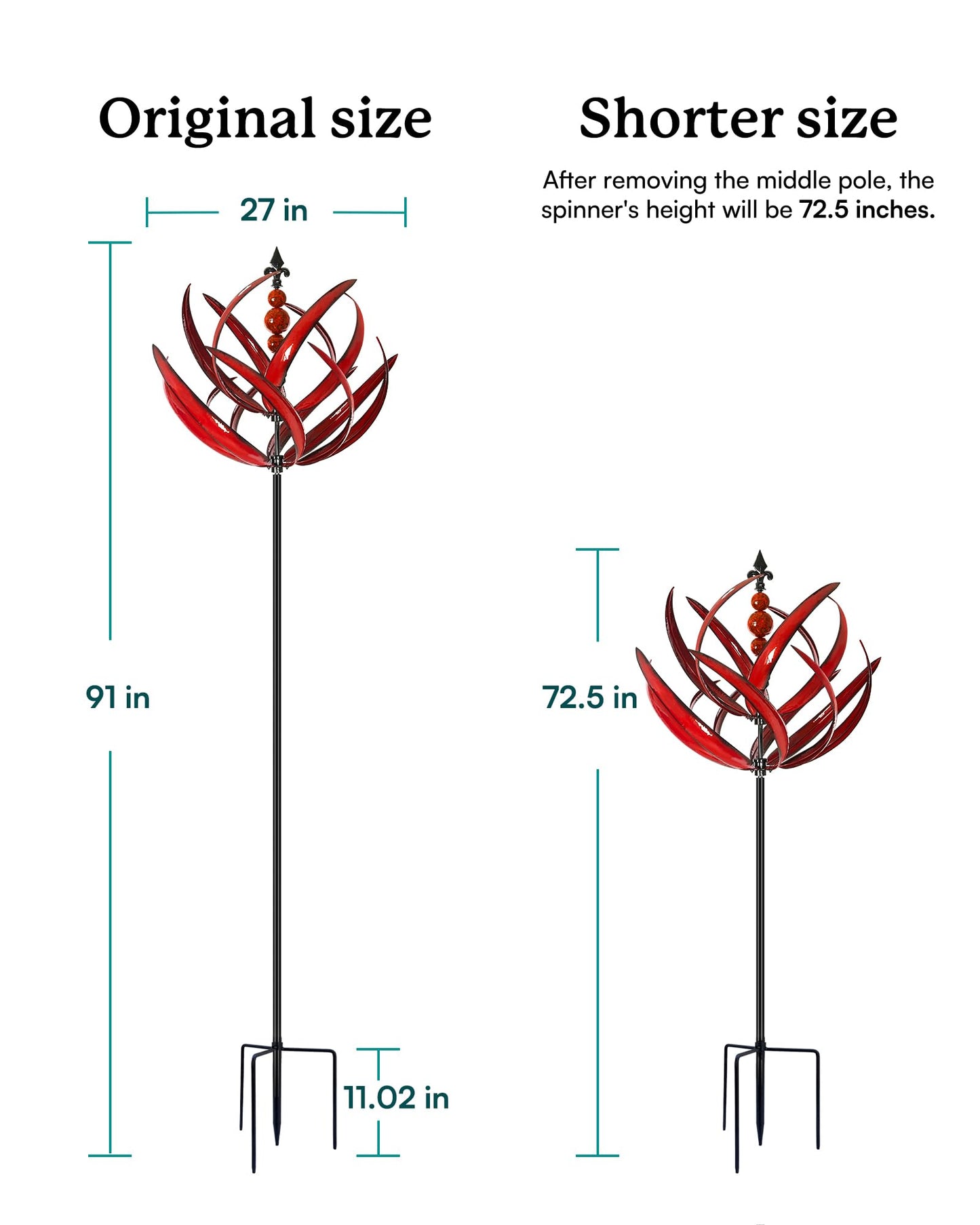 Cyan Oasis Yard Garden Wind Spinners - 91" Height Extra Large Wind Spinners Outdoor Metal, Kinetic Wind Sculptures for Lawn Patio Garden Decor (Burgundy Lotus)