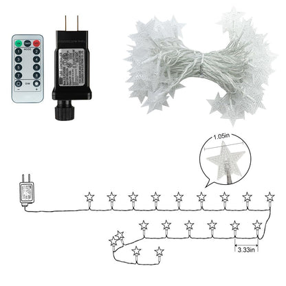 RaThun 49.2ft Warm White Star String Lights, 100 LED with 16ft Extended Lead Wire & Remote, 8 Modes, IP44 Waterproof Plug in Linkable Lights for Outdoor Indoor Party Wedding