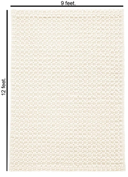 The Knitted Co. Handwoven Wool Area Rug - Hand Woven Natural Carpet Rugs- Bedroom Living Room Dining Room (Ivory- 9'x12')