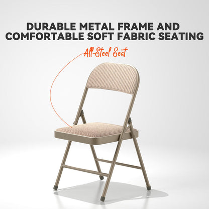 Nazhura 4 Pack Folding Chairs, Fabric Dining Chair Set with Padded Cushion and Back, Indoor Outdoo Seat for Home Office Events Wedding Party (Oatmeal Strip Fabric Seating)