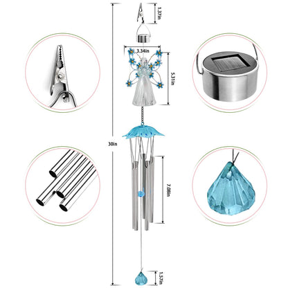 Solar Angel Wind Chimes - Outdoor Garden Decoration, Waterproof Solar Hanging Wind Chimes Lights for Garden, Window, Gazebo, Patio, Gifts for Women (Blue)