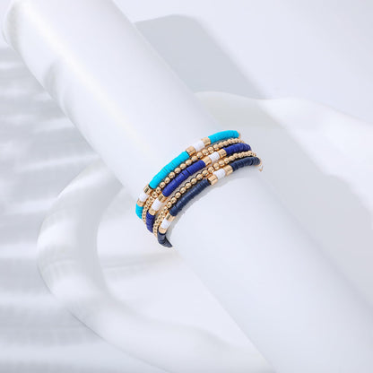 GOOJIDS Surfer Heishi Clay Bead Bracelets for Women Bohemian Stackable Gold Plated Beaded Stretch Bracelets Elastic Layering Friendship Bracelets Set Boho Jewelry