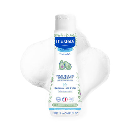 Mustela Baby Multi-Sensory Bubble Bath with Natural Avocado – Biodegradable Formula & Tear Free - from Birth on - 6.76 oz.