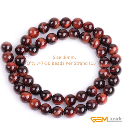 GEM-Inside Natural AAA Grade 8mm Red Tiger Eye Loose Stone Beads for Jewelry Making Beads Strand 15"