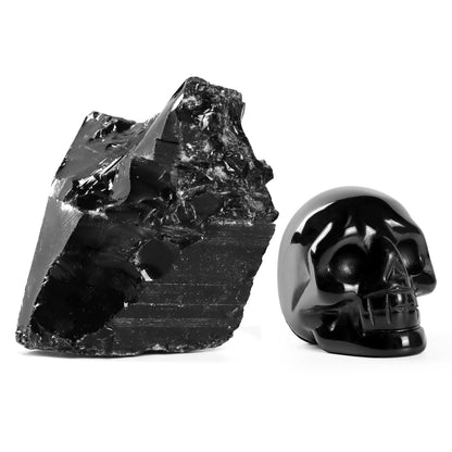 Artistone 2.0" Black Obsidian Halloween Crystal Skull Head Statue,Hand Carved Gemstone Human Skull Stone Figurine Crystal and Healing Stones for Home,Office Decor(Gift Box)