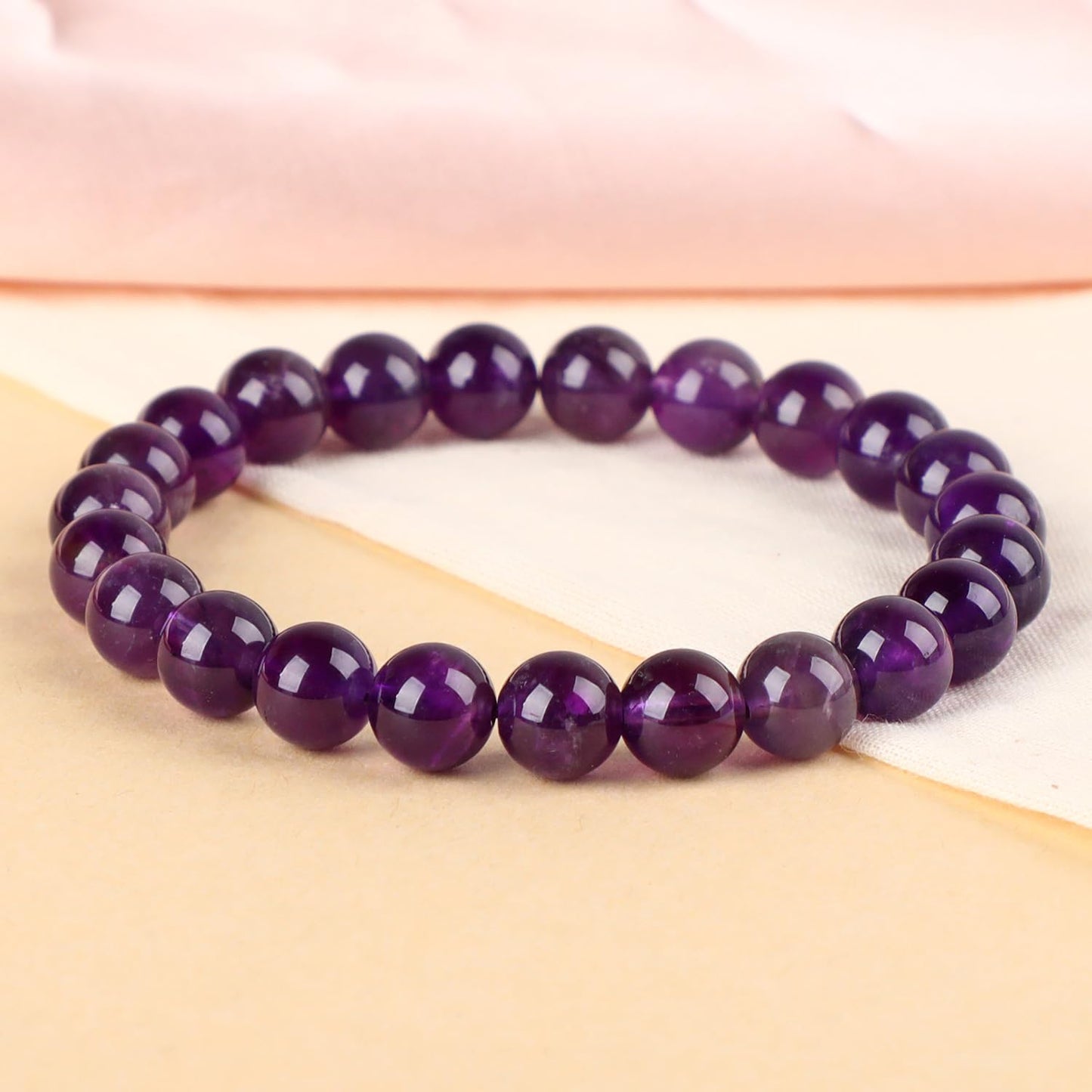 LPBeads Handmade Natural Gemstone Stretch Elastic 8m Amethyst Bracelet Healing Crystal Round Stone Beads Jewelry Gifts for Women Men