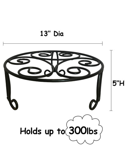ILTreFlo 2 Pack Iron Plant Stand Low Profile,13 Inch Diameter Wide Round Metal Flower Stand for Indoor Outdoor Large Plants, Short Heavy Duty Display Holder for Wide Pots, Patio Garden Home Decor,Rustproof Matte Black(2 Pack 13 Diameter 5 inches Tall Blac
