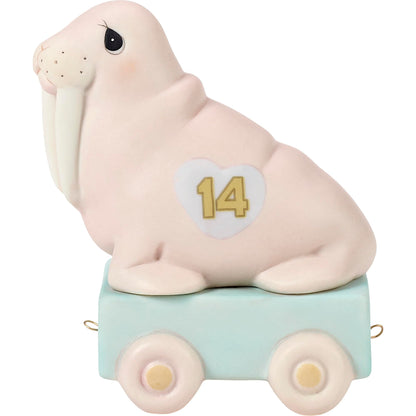 Precious Moments Birthday Train Walrus, Age 14, It's Your Birthday Live It Up Large, Birthday Gift for 14 Year Old Boys and Girls, Bisque Porcelain Figurine, 142034